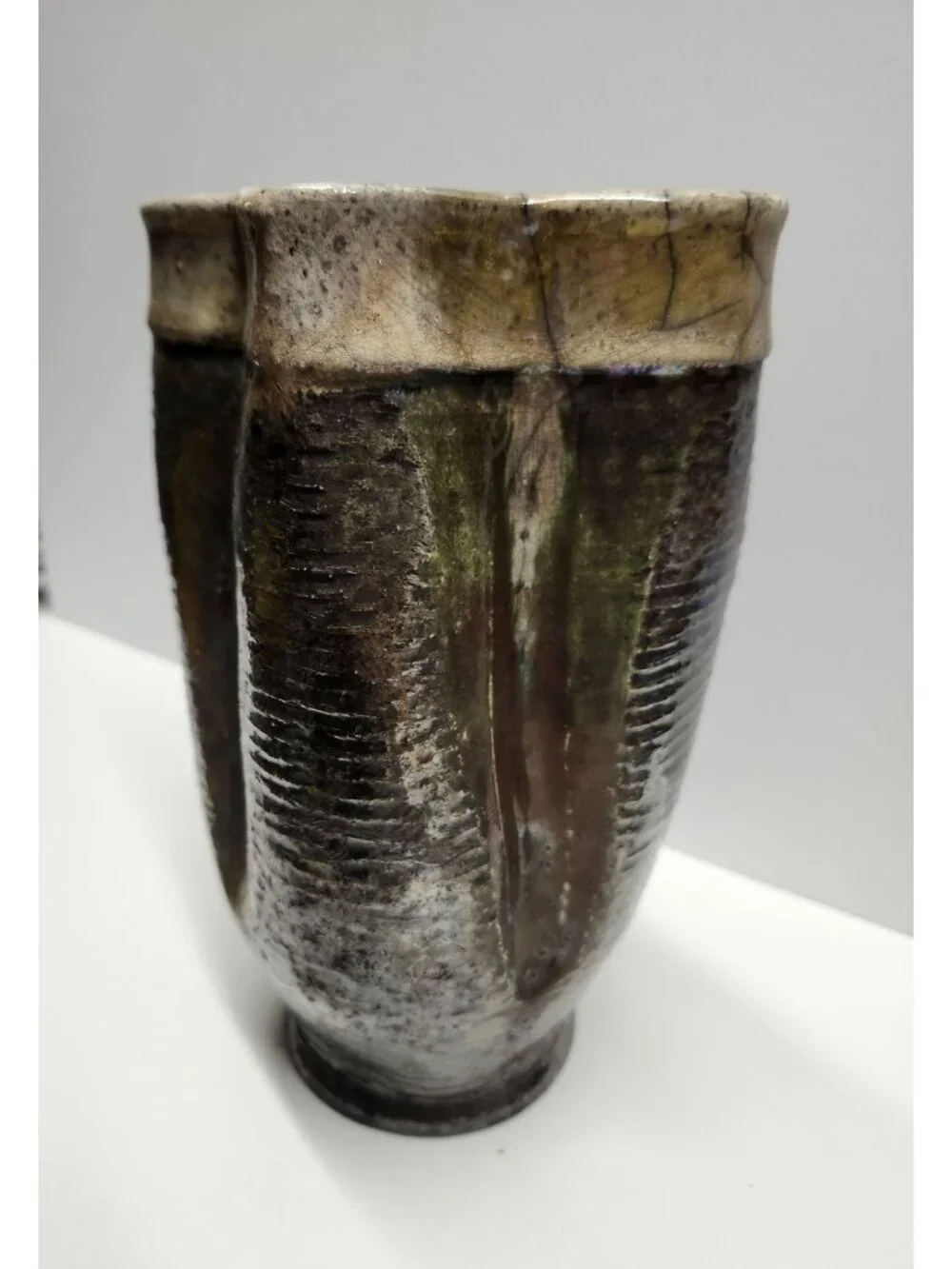 Raku Pottery Vase Earth Tones 7.75